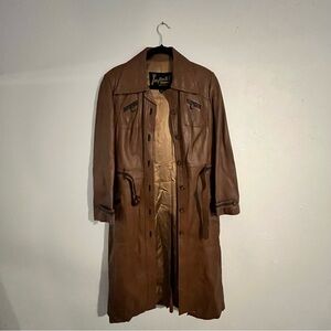 Brown Leather Long Coat - Vintage Style Leather Jacket
